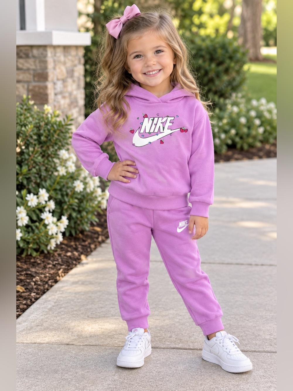 Nike Girls 4T Hooded Sweatshirt & Jogger Pants Set Hearts Logo 2PC Outfit NWT